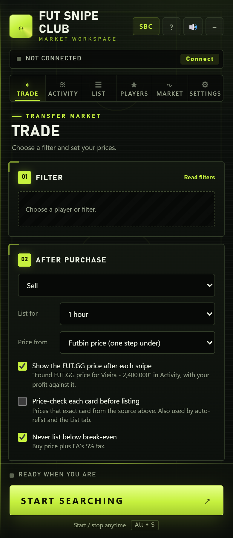 Trade tab