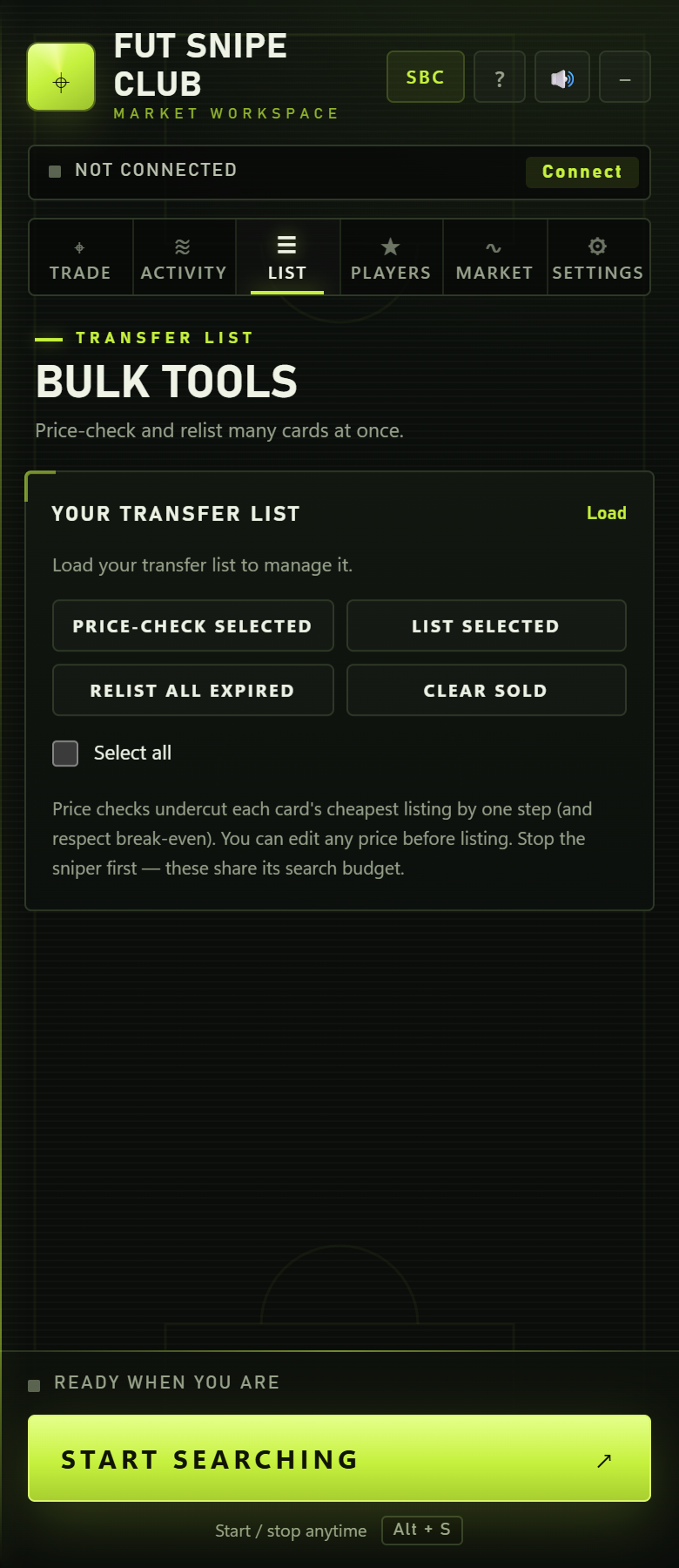 List tab with bulk tools